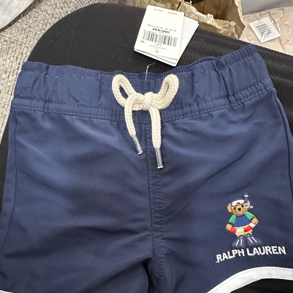 Ralph Lauren Blue Shorts with Elasticized Waistband and Colorful Embroidery